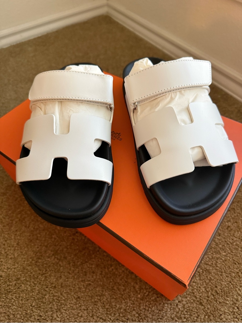 Brand new never worn authentic Hermes chypre sandals Blanc